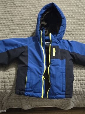 Pulse Kids Hooded Winter Snow Jacket in Blue and Navy with Yellow Trim